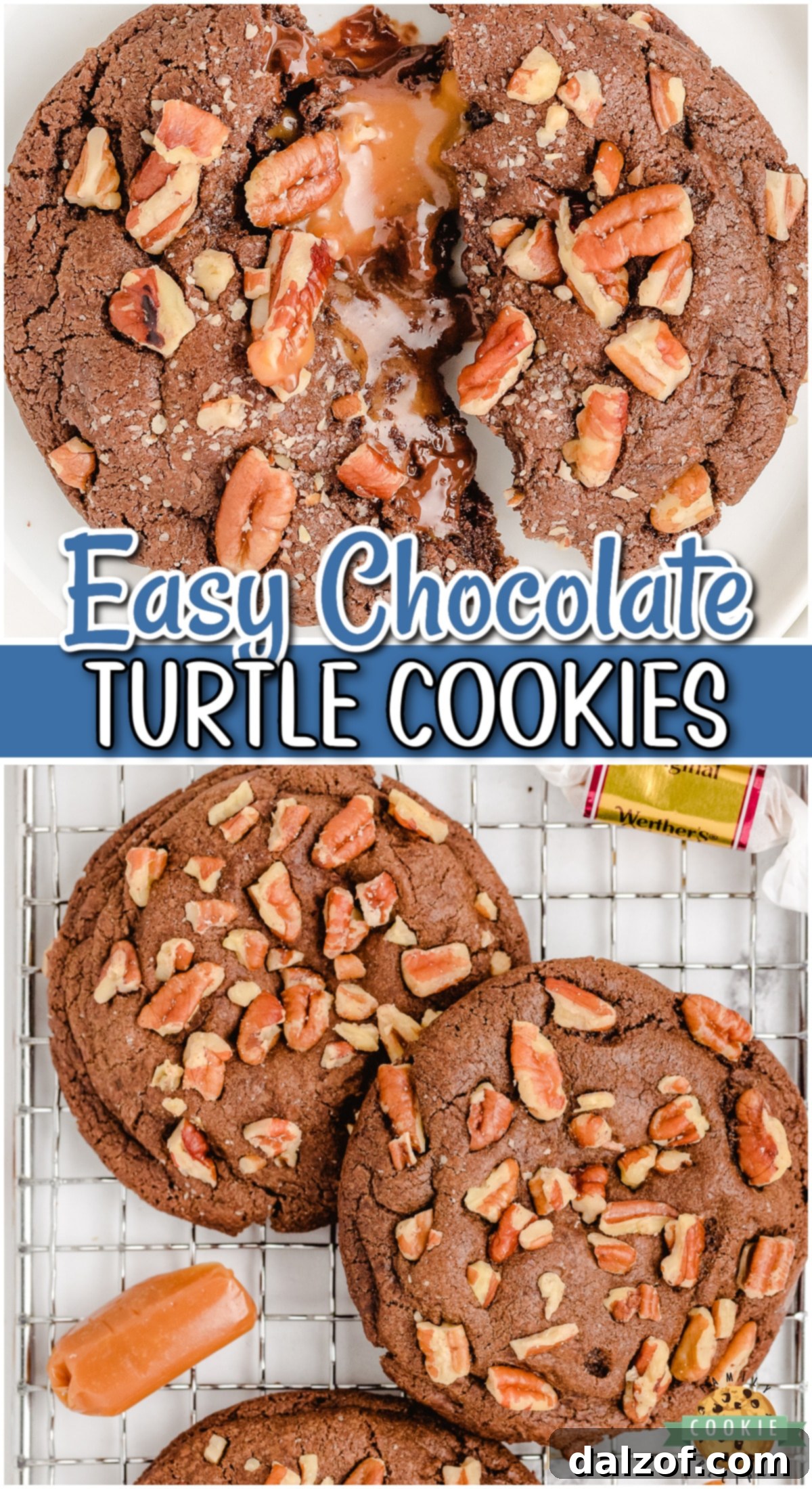 Chocolate Turtle Cookies are double chocolate chip cookies stuffed with caramel & pecans! Decadent Turtle Cookie recipe that everyone loves!