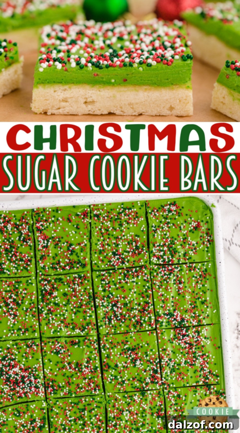 Christmas Sugar Cookie Bars, thick, soft, and absolutely amazing – the best sugar cookie bar recipe!