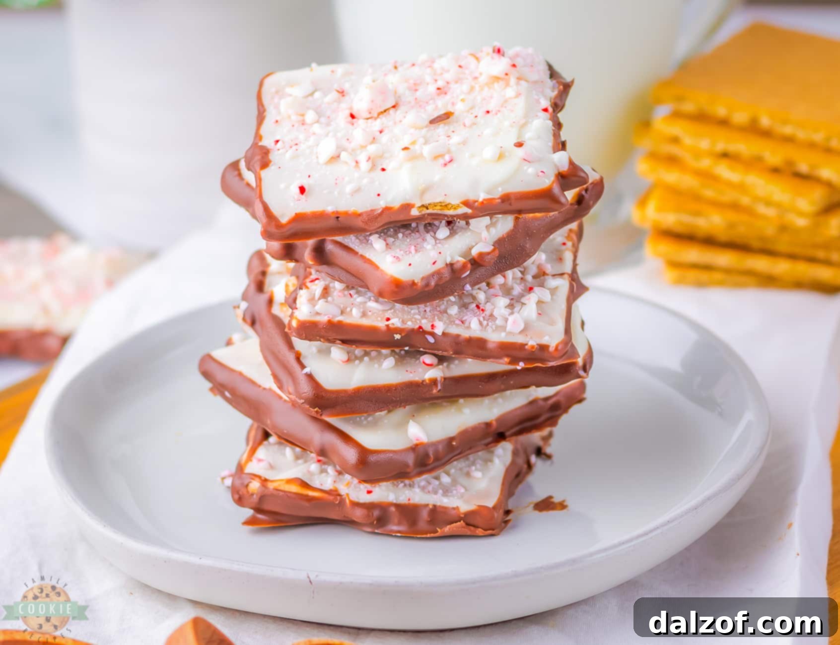 stack of peppermint bark graham cracker treats