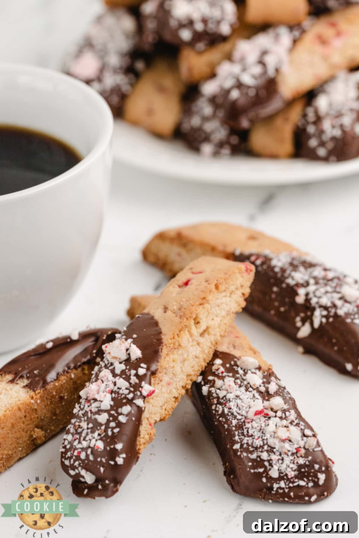 Peppermint Biscotti is made with peppermint extract and crushed peppermint candy. These biscotti cookies are decadent, pretty, and perfect for holiday cookie plates. 