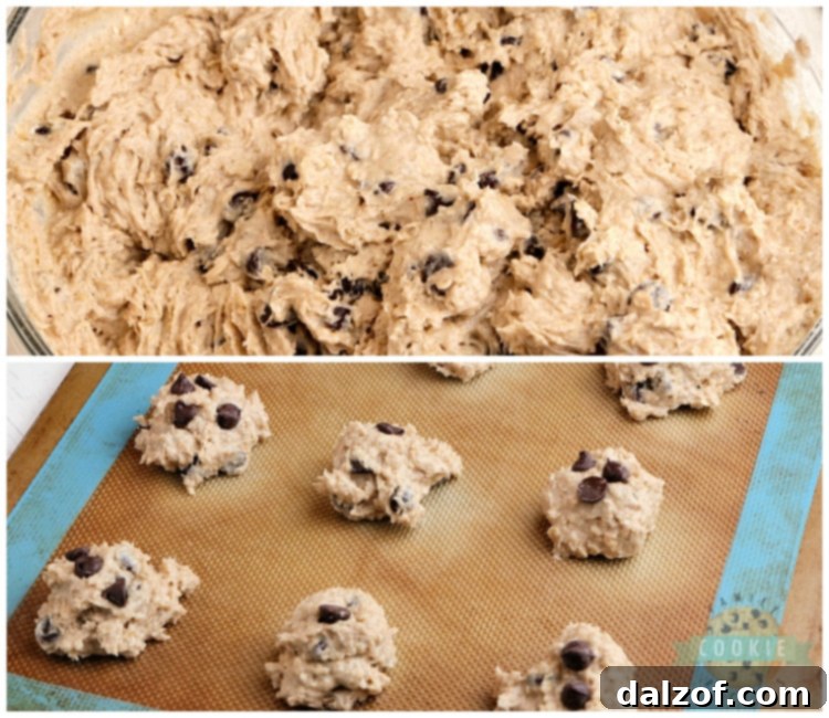 Chewy Applesauce Oat Chocolate Chip Delights 4 Applesauce cookie dough with oatmeal and semi-sweet chocolate chips ready for baking.