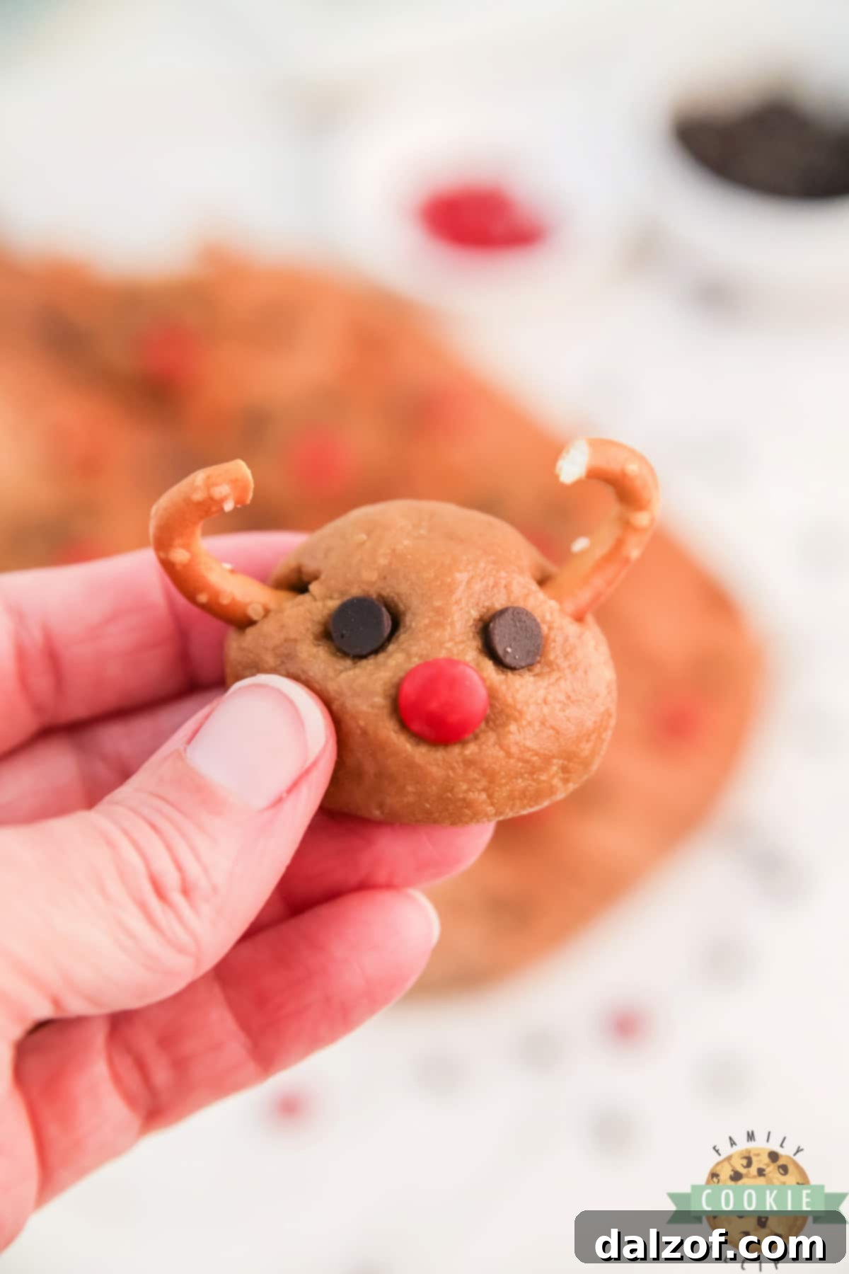 Rudolph's Red-Nosed Cookie Butter Delights 10 A festive display of Rudolph Cookie Butter Balls, ideal for holiday gatherings.