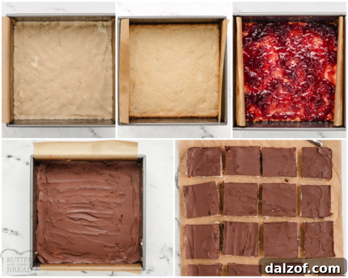 making chocolate raspberry cookie bars