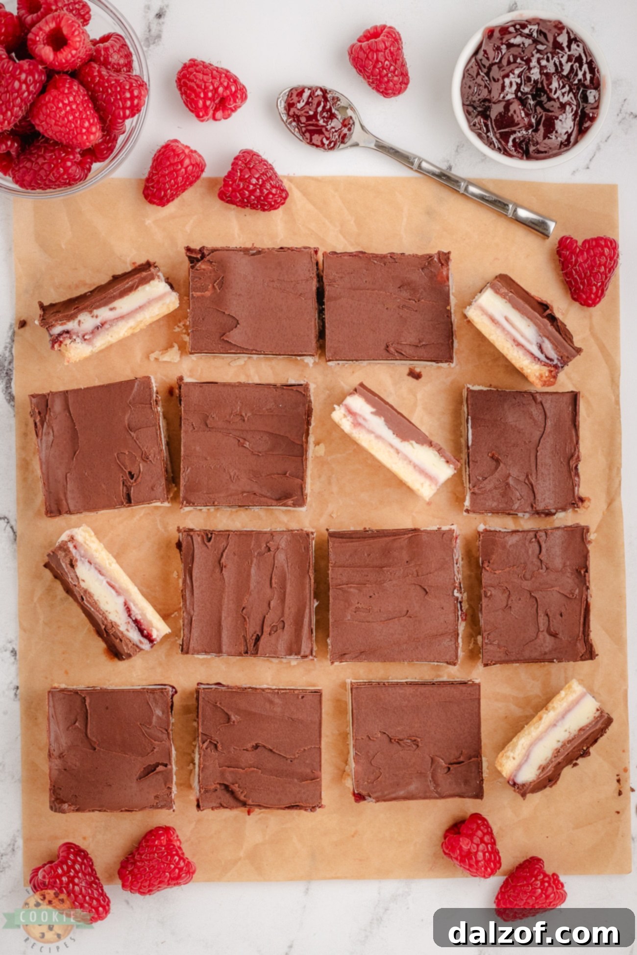 tray full of chocolate raspberry cookie bars