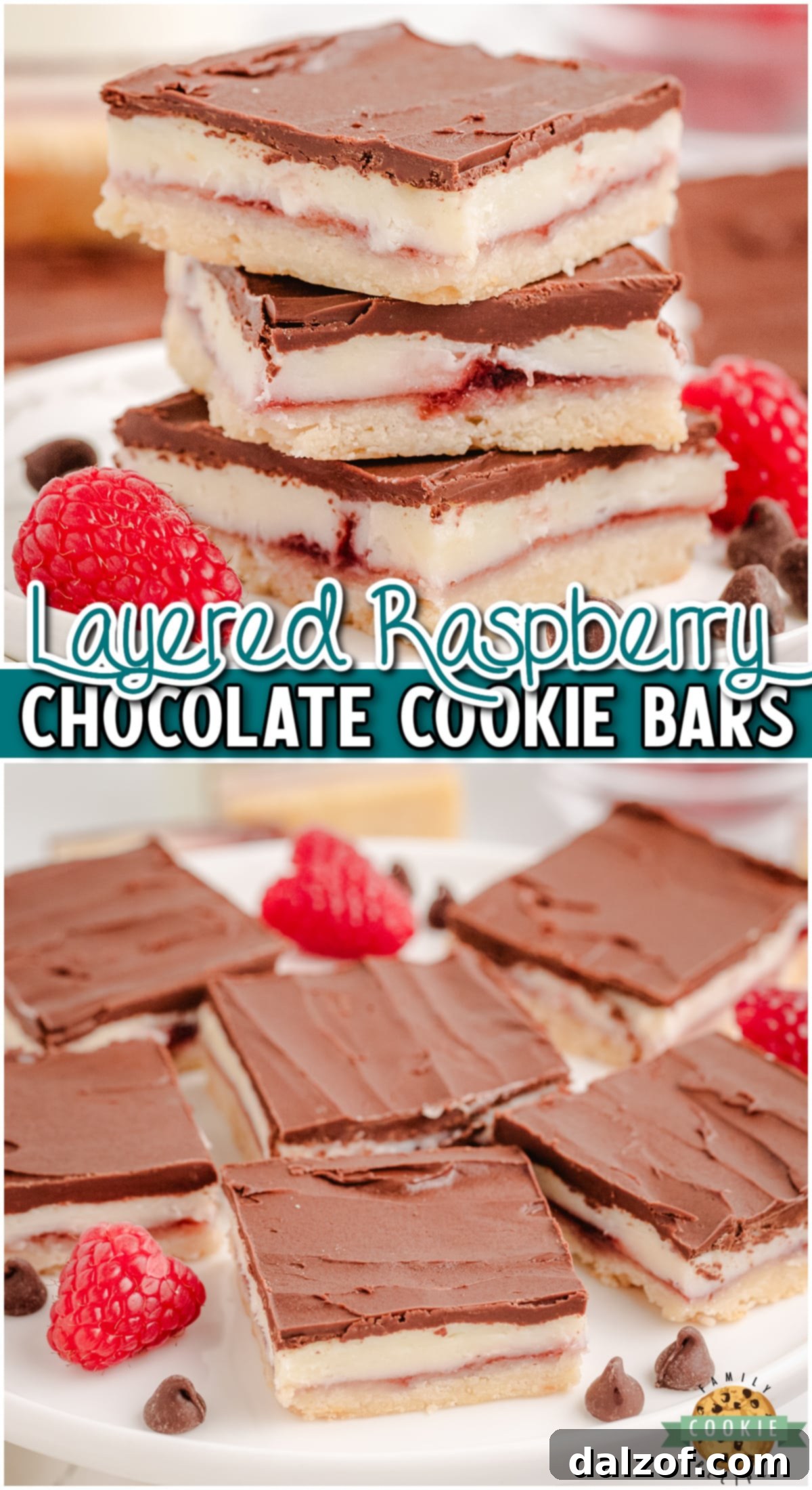 Raspberry Chocolate Bars are buttery cookie bars topped with a raspberry cream cheese & chocolate fudge. These delightful raspberry crumb bars are perfect for any occasion!