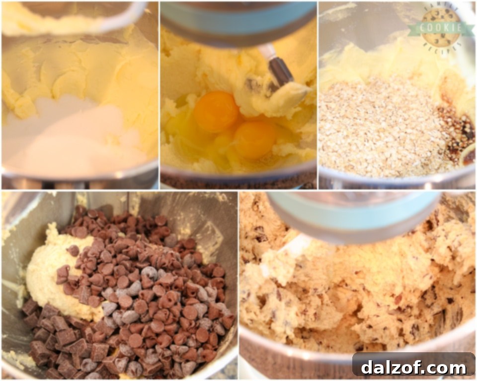 Collage showing steps to make Ranger Cookies dough