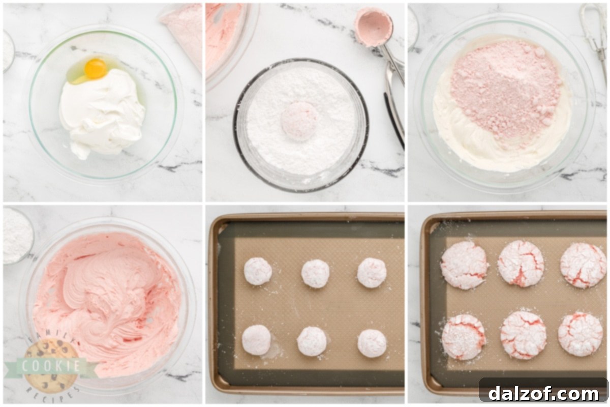 Hands rolling cookie dough balls in powdered sugar before baking, a key step for that classic crinkle look.