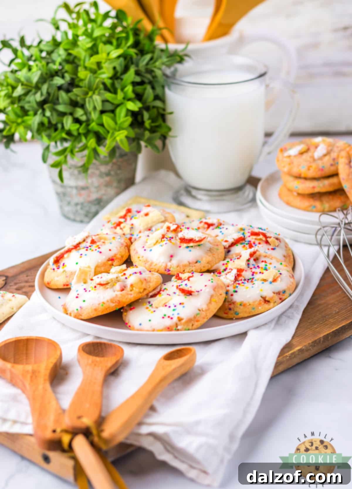 Finished Strawberry Pop-Tart Cookies, moist, buttery, and adorned with sprinkles.