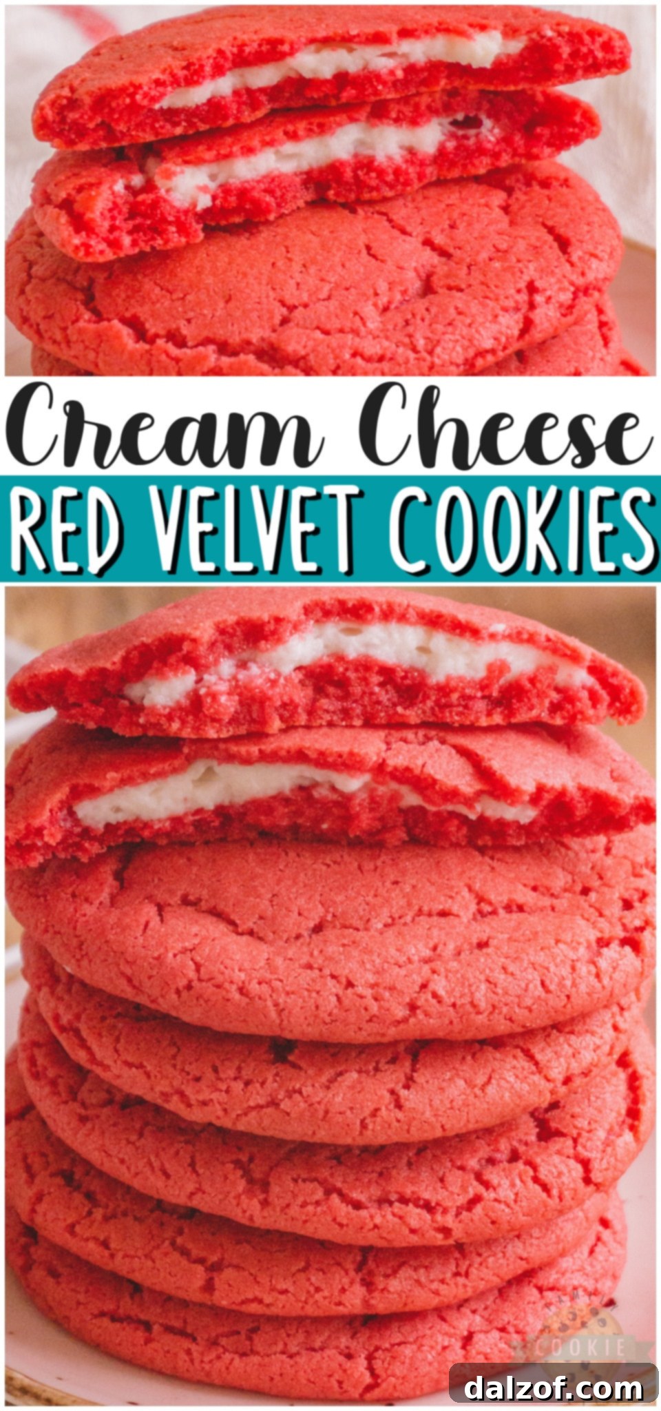 Cream Cheese red velvet cookies are soft & rich, vibrant red cookies with a fun surprise in the middle! Perfect Inside Out Red Velvet Cookies for Valentine's Day or just because!