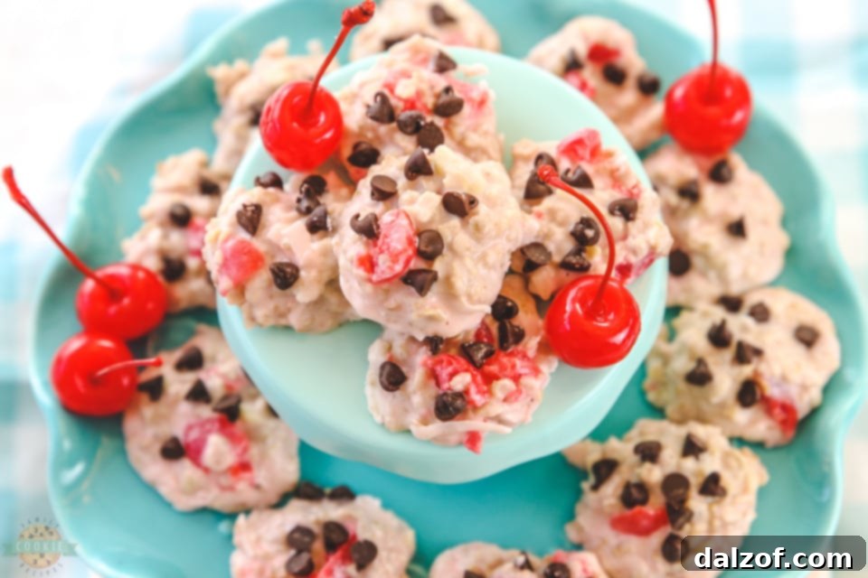 Cherry Chocolate Chip No-Bake Cookies recipe close up