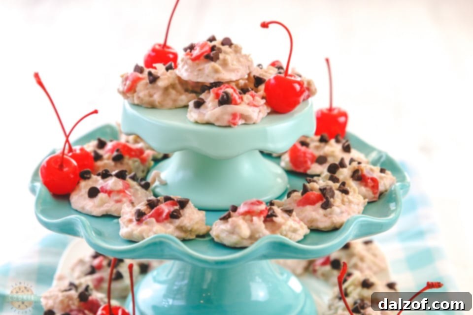 Cherry Chocolate Chip No-Bake Cookies served on a white platter