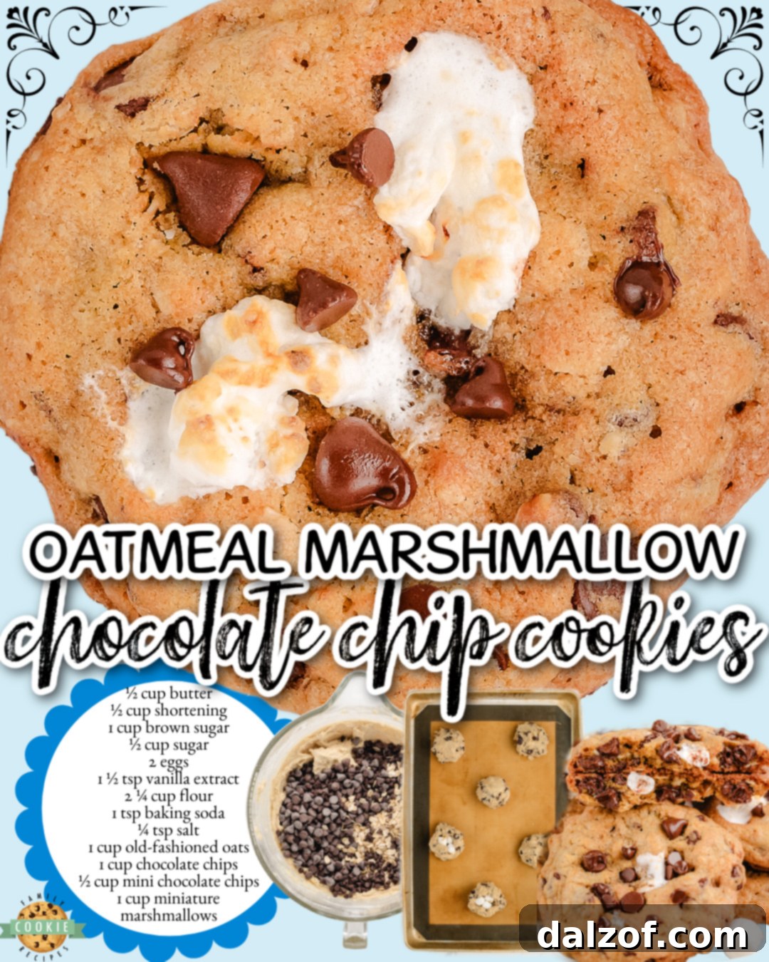 Oatmeal Marshmallow Chocolate Chip Cookies are buttery oatmeal cookies dotted with chocolate chips and stuffed with marshmallows for a fun twist on a classic!