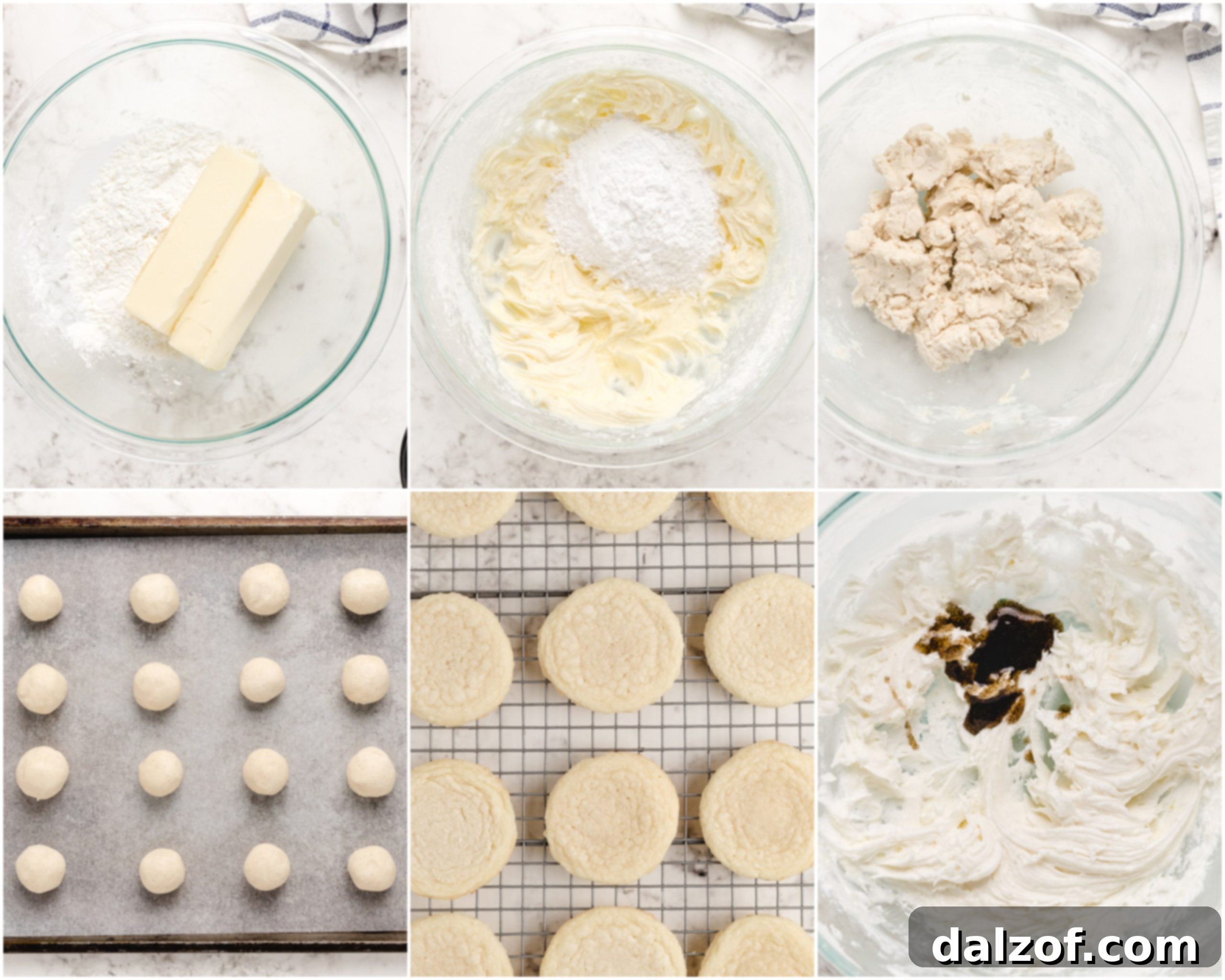 Collage showing steps for making Vanilla Meltaway Cookies