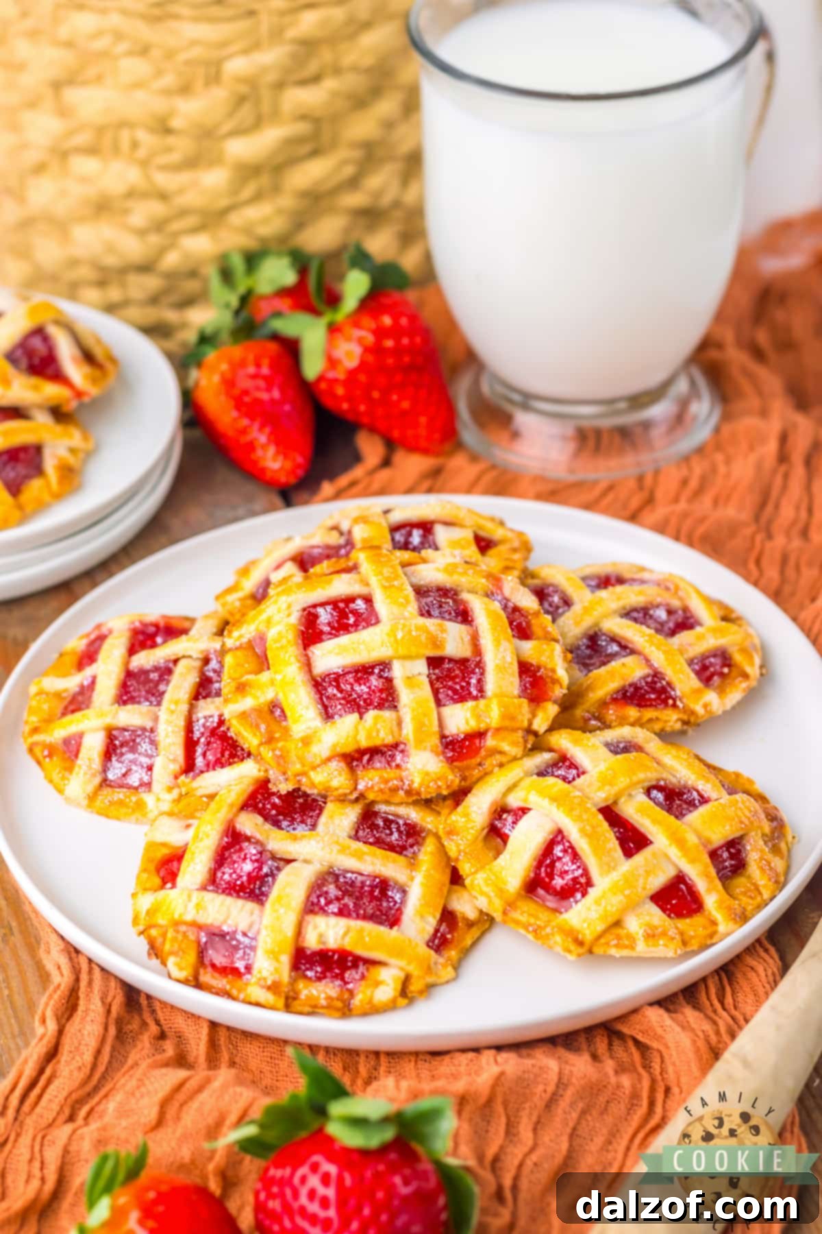 Easy and delightful cookies crafted from strawberry pie filling and convenient pie crusts, ready to be enjoyed as a simple dessert.