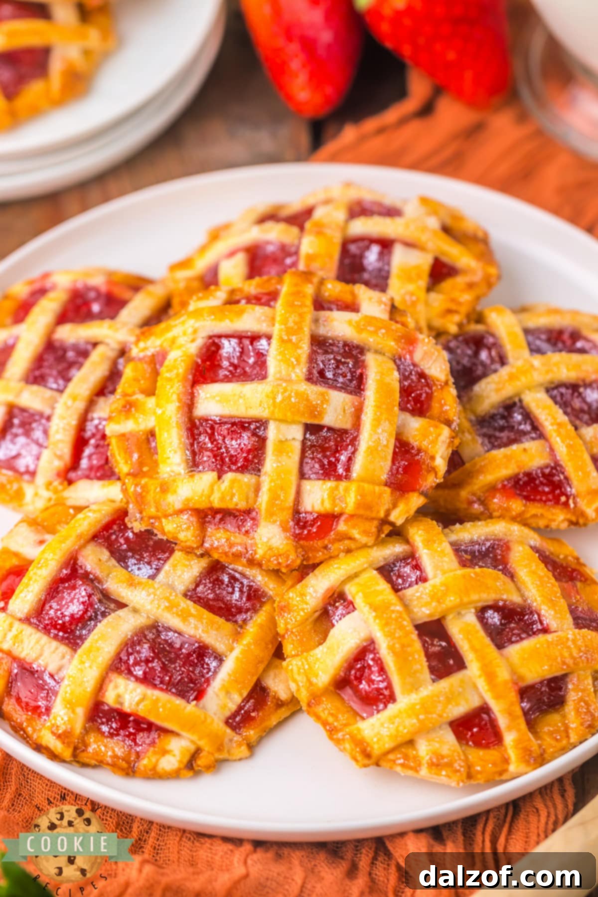 Strawberry Pie Cookies, featuring a delicate lattice top and vibrant filling, made with just 4 simple ingredients.