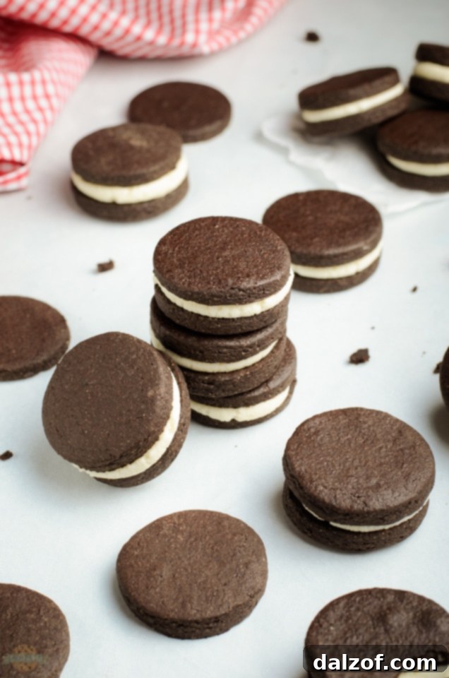 Homemade OREO Cookies: Stacked high and ready for a bite