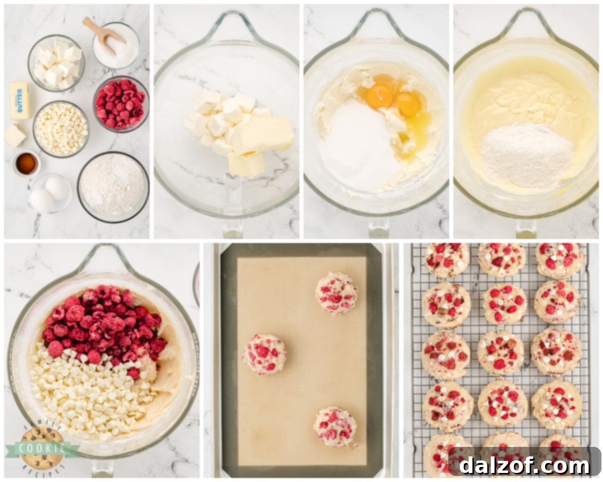 How to make raspberry cheesecake cookies, showing ingredients laid out