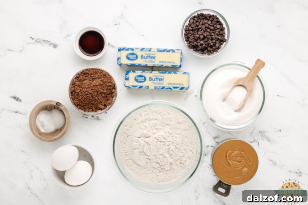 Ingredients in Chocolate Peanut Butter Swirl cookies.