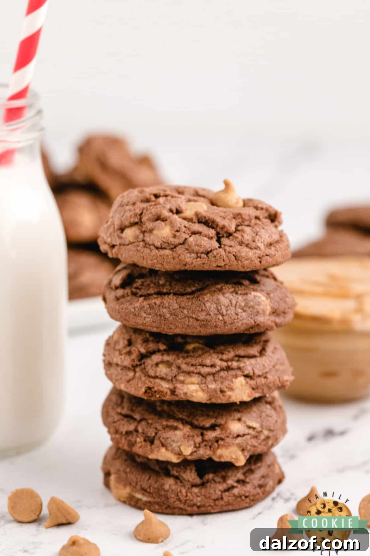 Chocolate Peanut Butter Chip Cookies made with chocolate pudding mix for a soft and chewy cookie that is loaded with chocolate flavor and Reese's peanut butter chips.