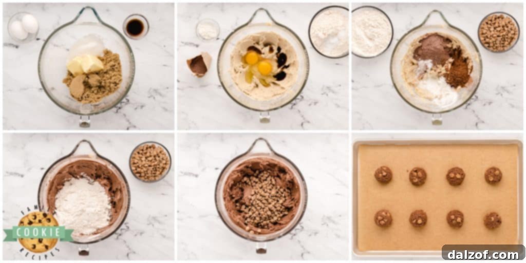Step by step instructions on how to make Chocolate Peanut Butter Chip Cookies