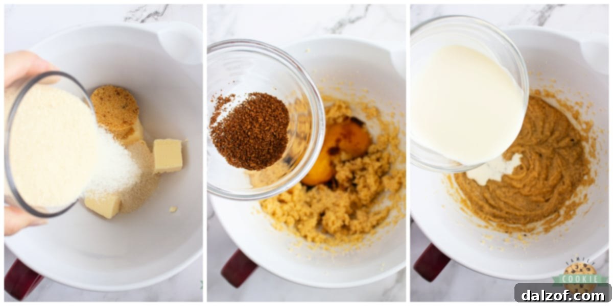 Cream butter and sugars. Add egg, vanilla, espresso powder, and heavy cream. 