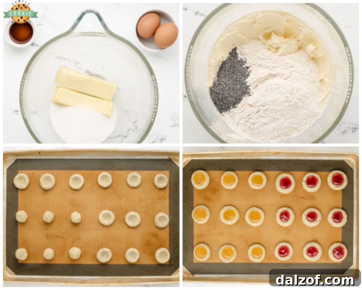 How to make thumbprint cookies with poppy seeds in the dough
