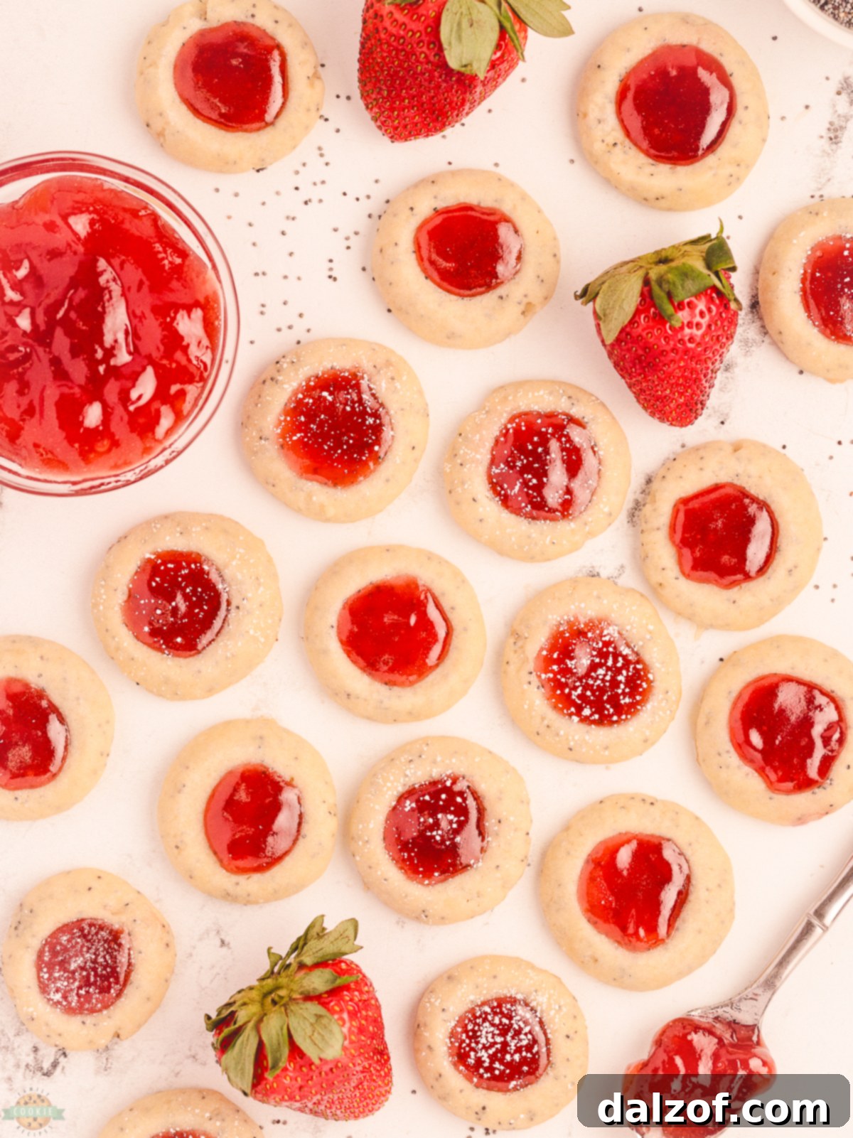 Poppy Seed Cookies with strawberry jam
