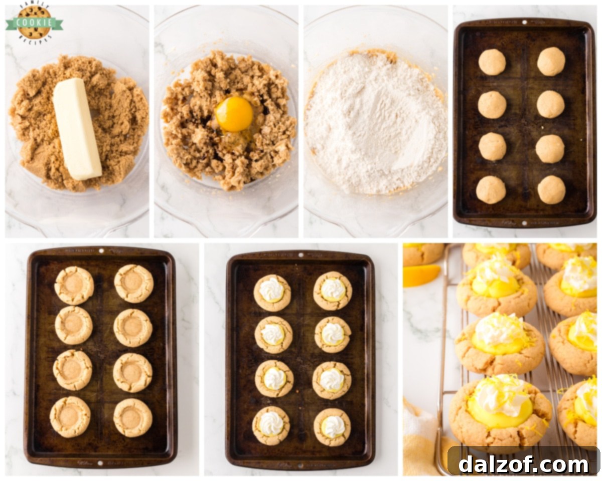 close-up view of how to make lemon pie cookies, showing the cookie dough being scooped