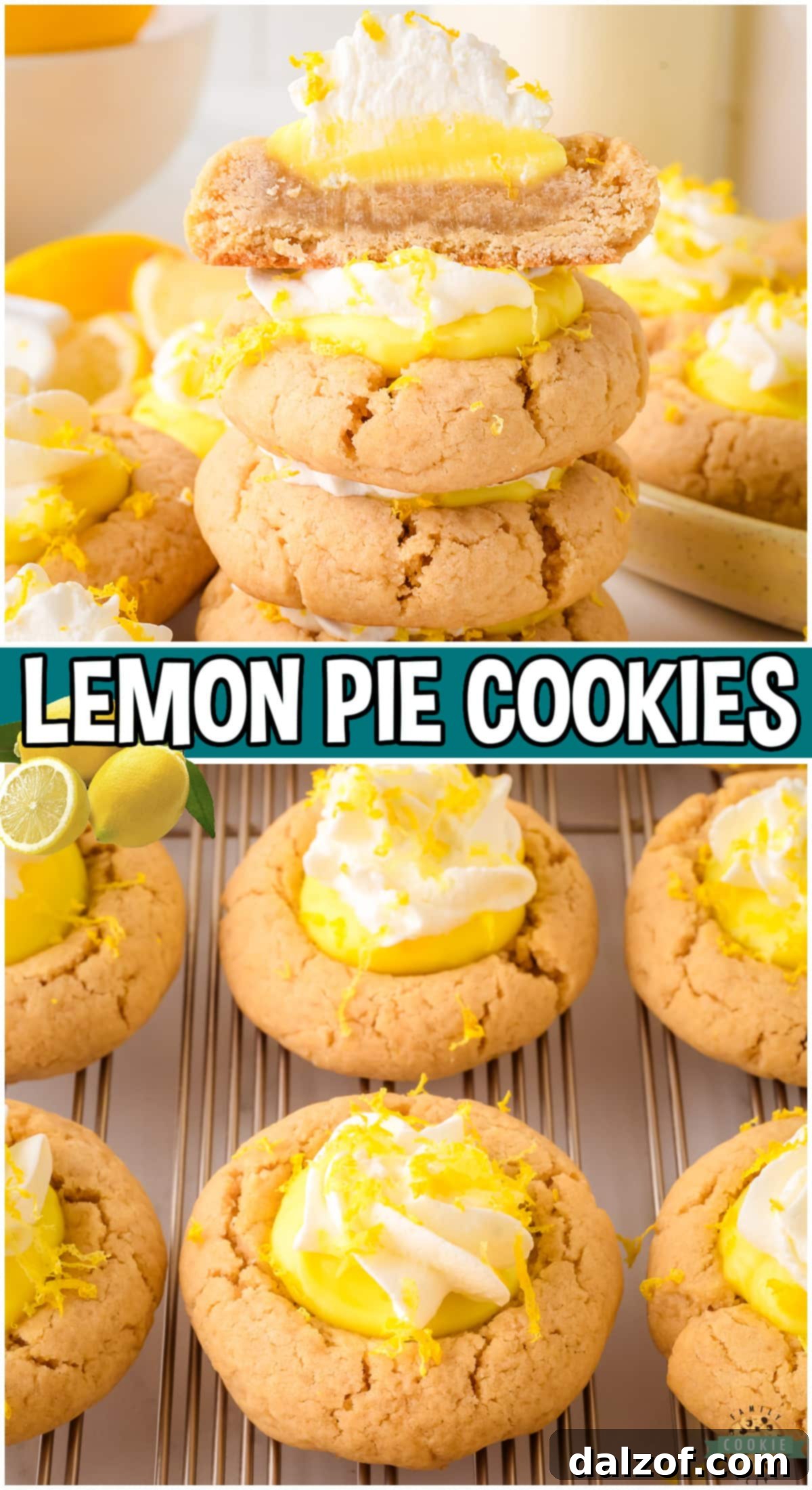 Delightful Lemon Pie Cookies recipe, with multiple cookies showcasing the layers and toppings