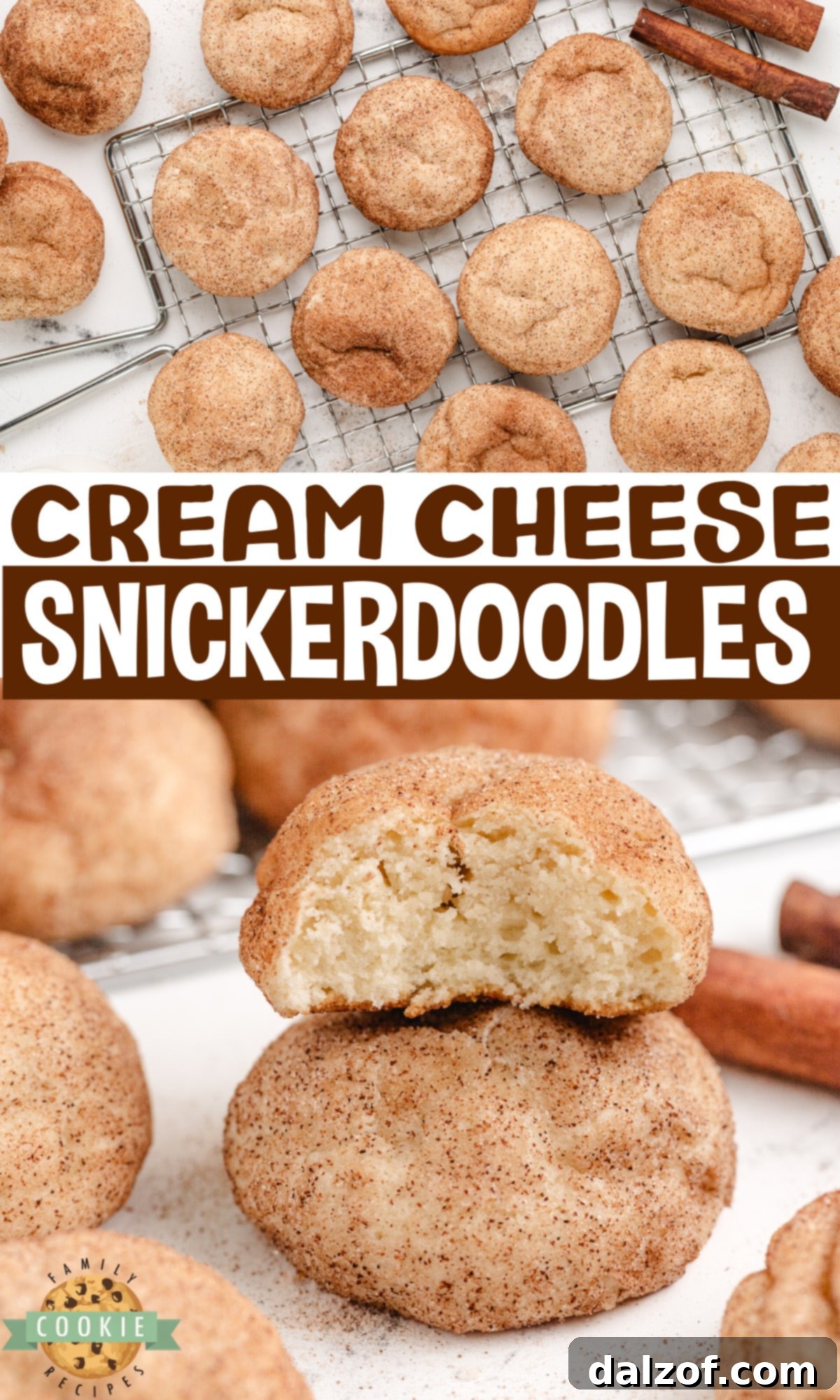 Velvety Cream Cheese Snickerdoodle Delights 12 Cream Cheese Snickerdoodle Cookies are delightfully soft, thick, and chewy, thanks to the addition of powdered sugar and cream cheese. These unique ingredients enhance these snickerdoodles, making them stand out from any other recipe you’ve tried!