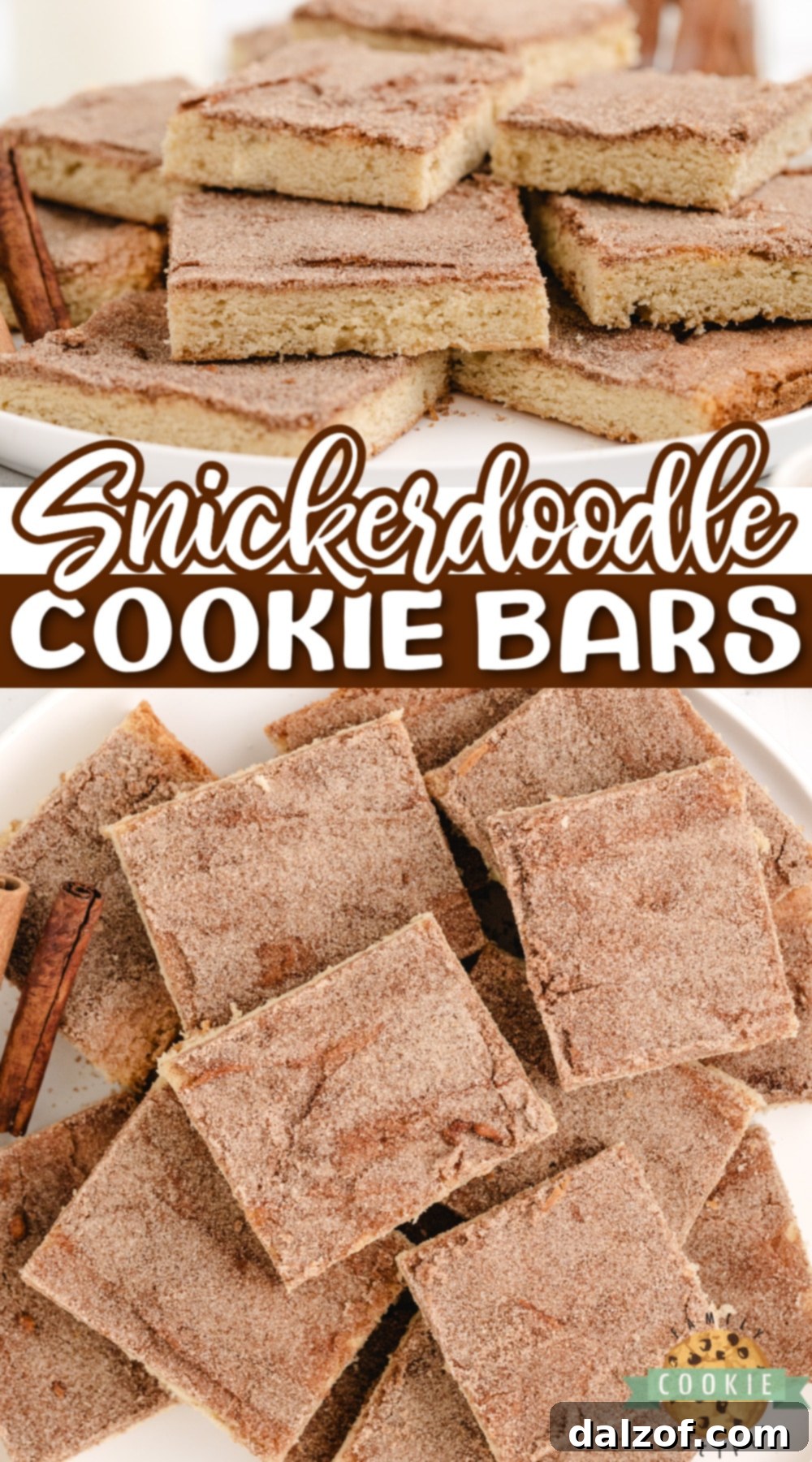 A stunning overhead shot of soft, thick, and perfectly baked Snickerdoodle Cookie Bars arranged in a sheet pan, showcasing their golden hue and inviting cinnamon-sugar topping.
