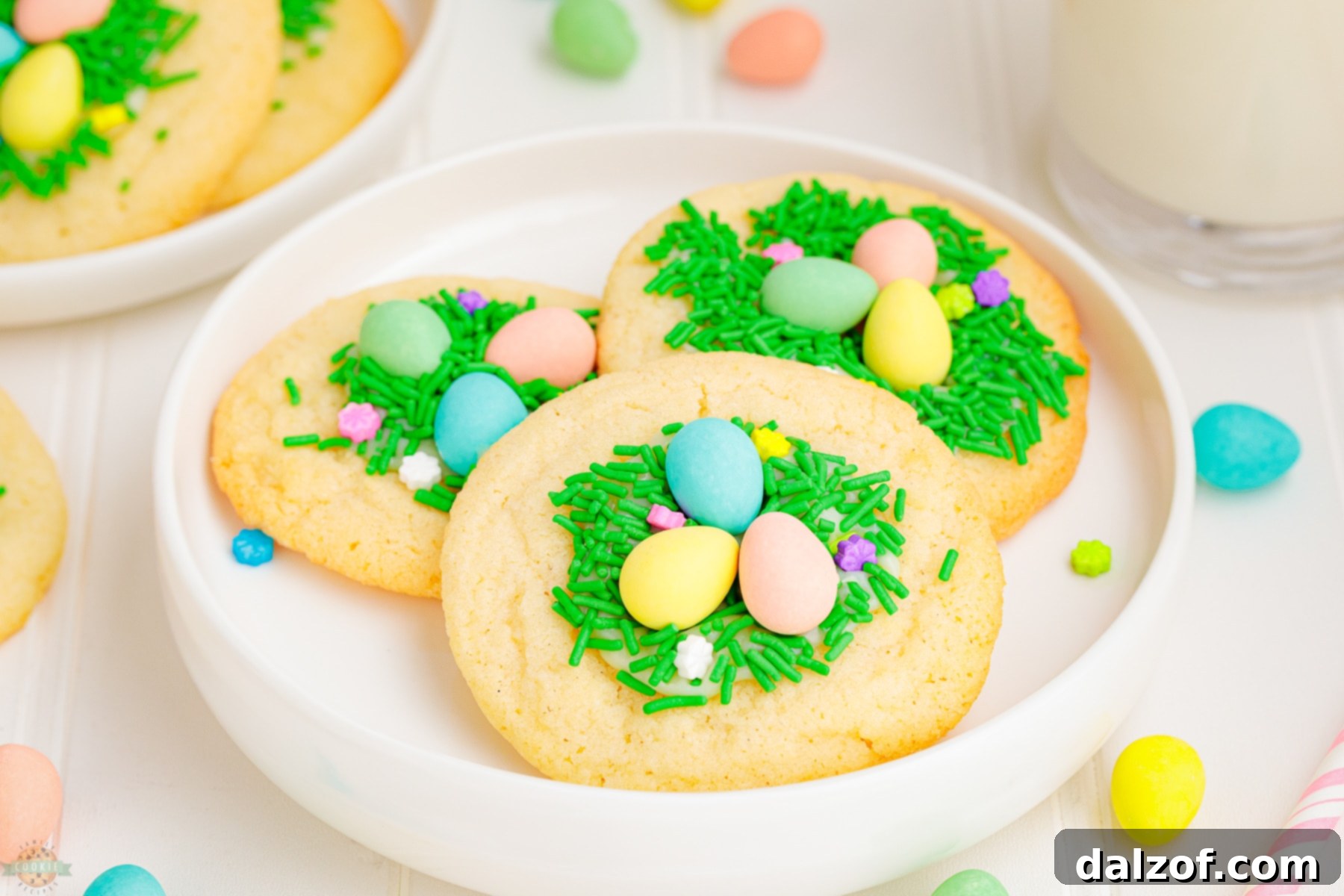 easy Easter Sugar cookies on a white plate