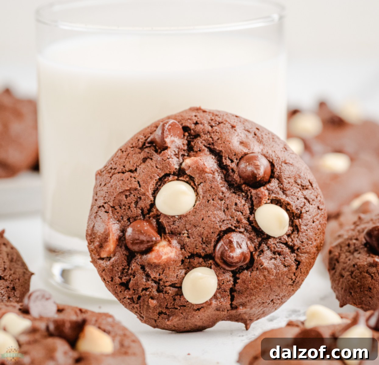 A stack of delicious sour cream chocolate chip cookies with a glass of milk, perfect for a cozy treat.