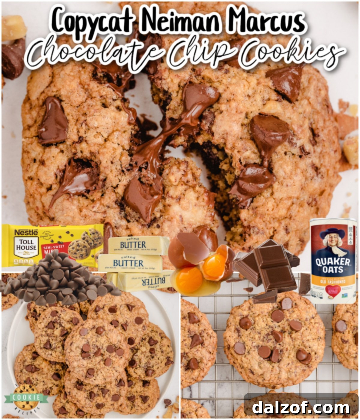 "Better Than" Neiman Marcus Cookies are fabulous oatmeal chocolate chip cookies made with grated chocolate! Thick & chewy oatmeal cookie recipe with great chocolate flavor that everyone loves! And bonus- the recipe is FREE!