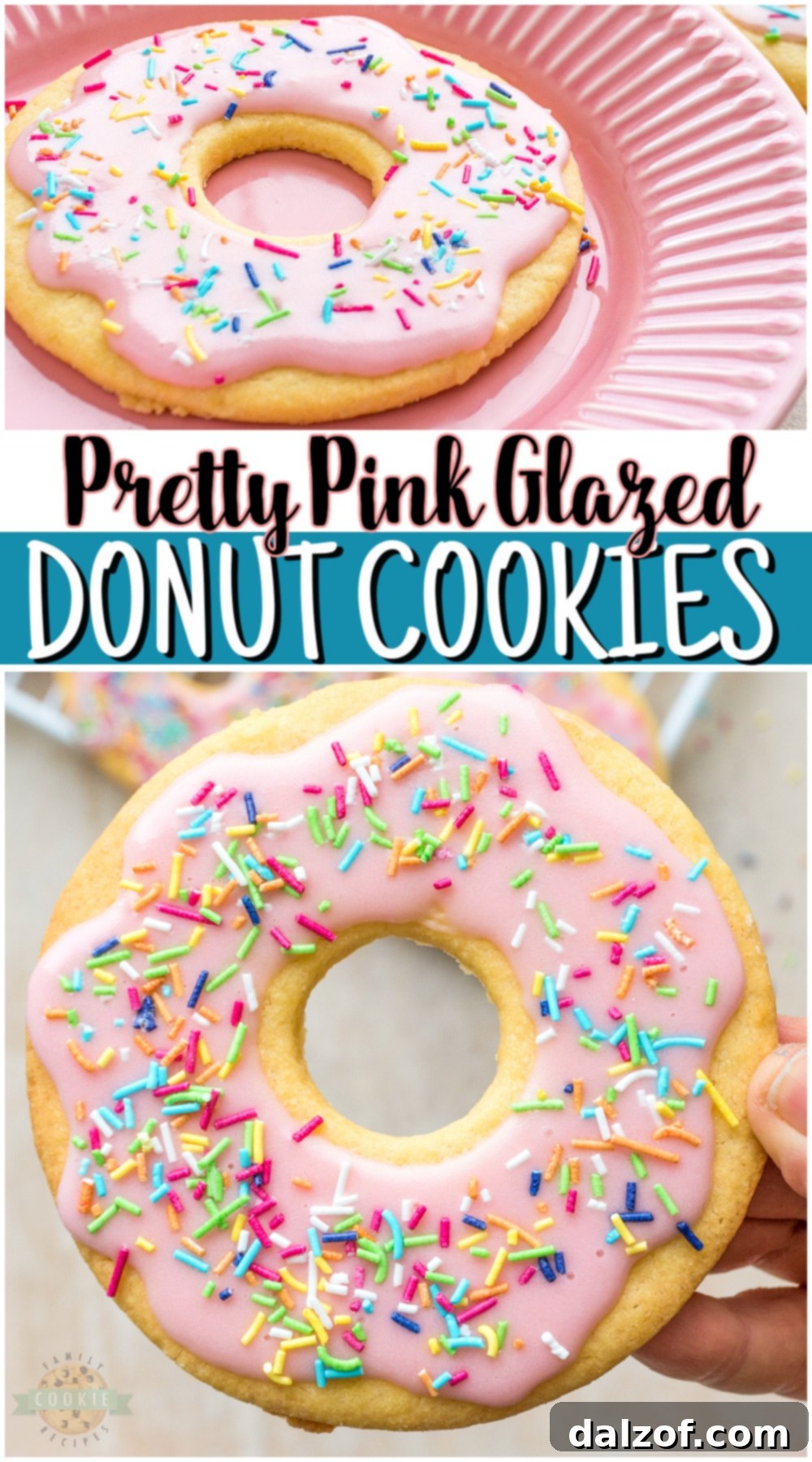 Pink Donut Cookies: Adorable sugar cookies with pink glaze and sprinkles, perfect for any celebration!