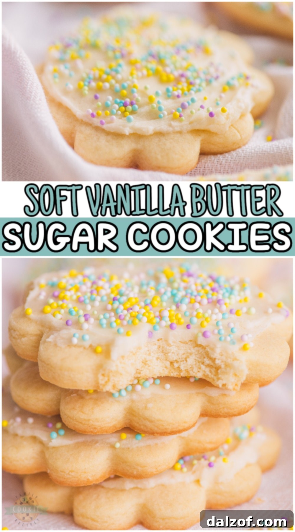 Pinterest graphic for Vanilla Butter Sugar Cookies recipe