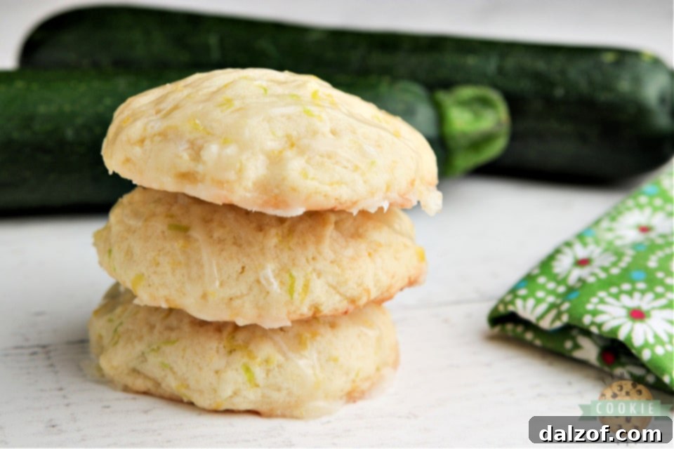Close-up of fluffy Lemon Zucchini Cookies, showcasing their soft texture and shimmering lemon glaze