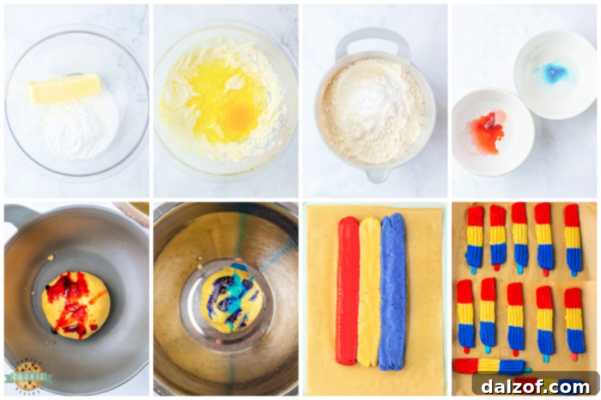 Step by step ingredients for making Bomb Pop Cookies.