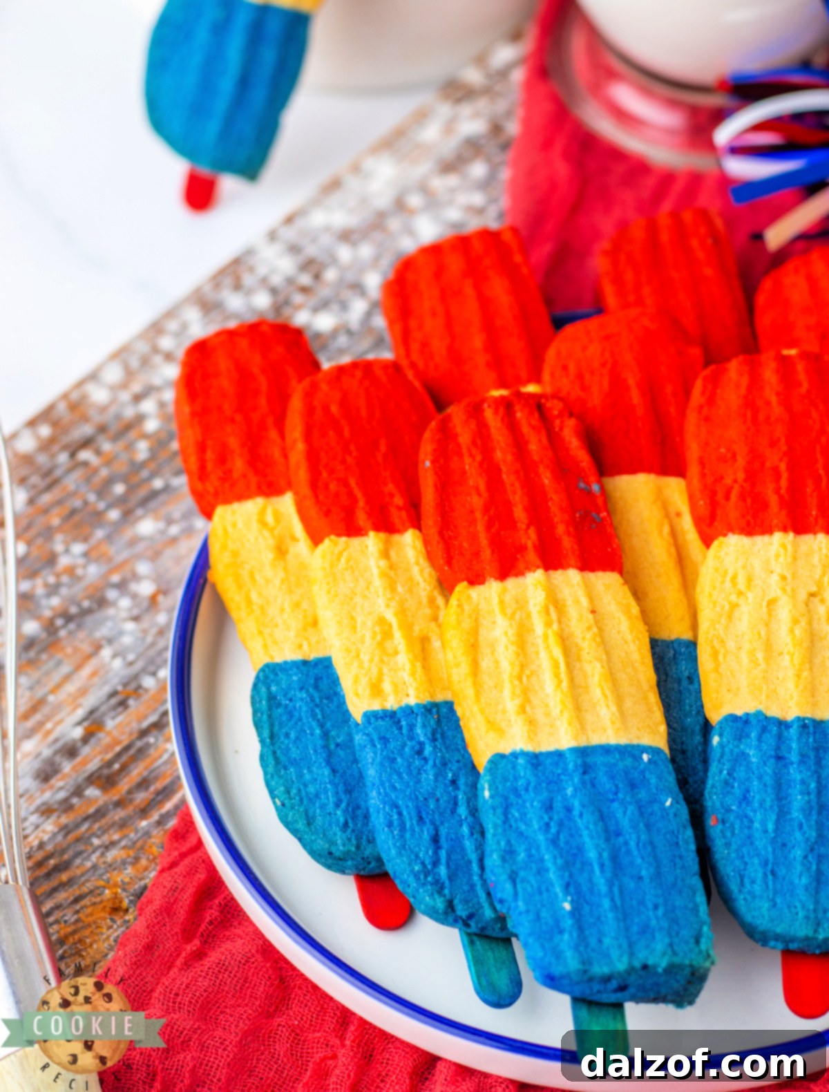 Patriotic cookies that look like popsicles.