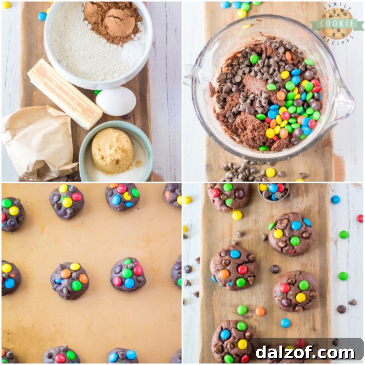 Cookie dough balls with M&M's ready for baking.