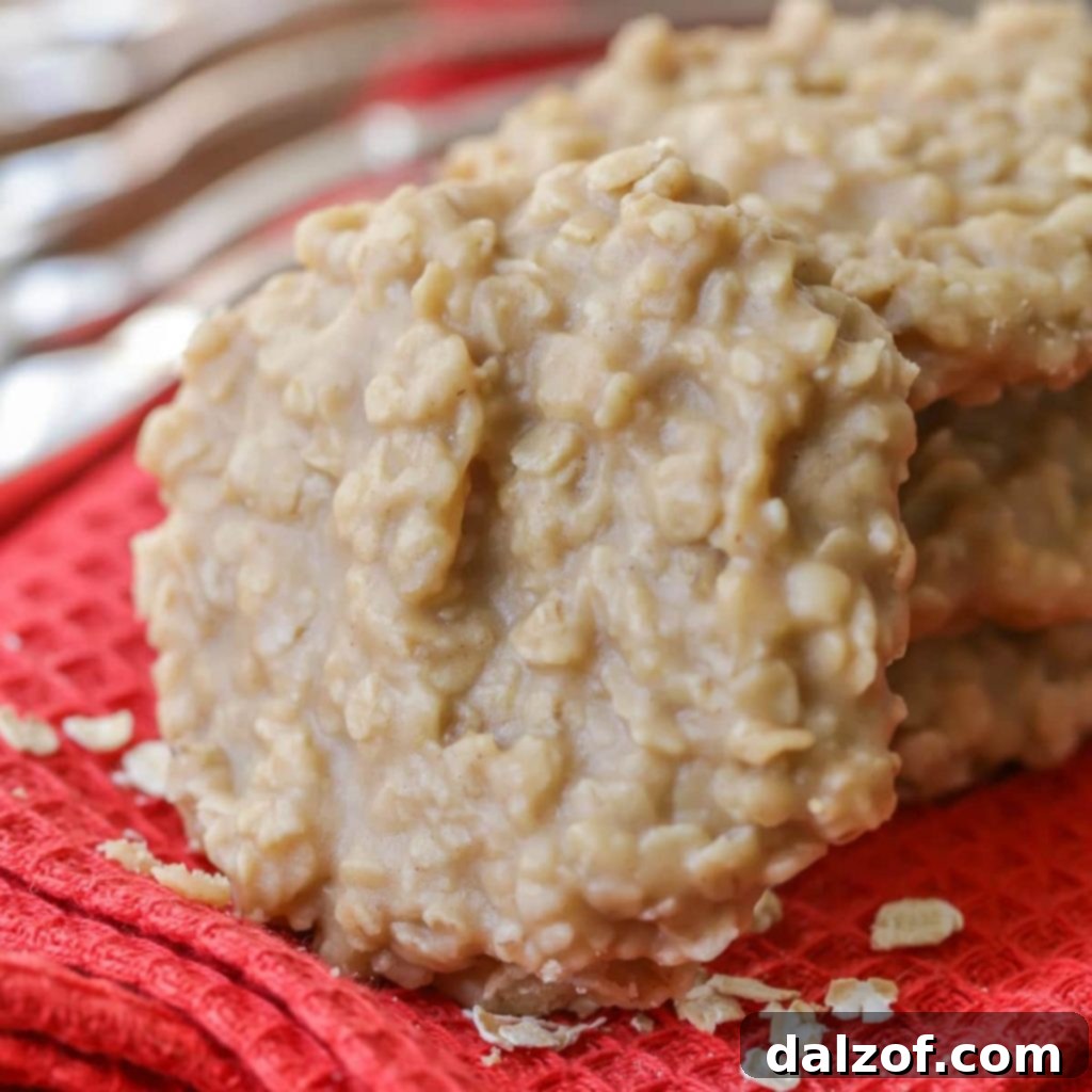 Close-up of Peanut Butter No-Bake Cookies, highlighting their rich, chewy texture.