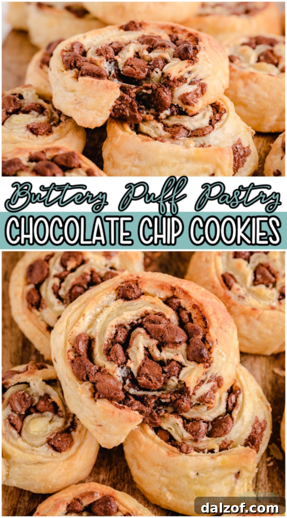 Puff Pastry Chocolate Chip Cookies recipe pin graphic