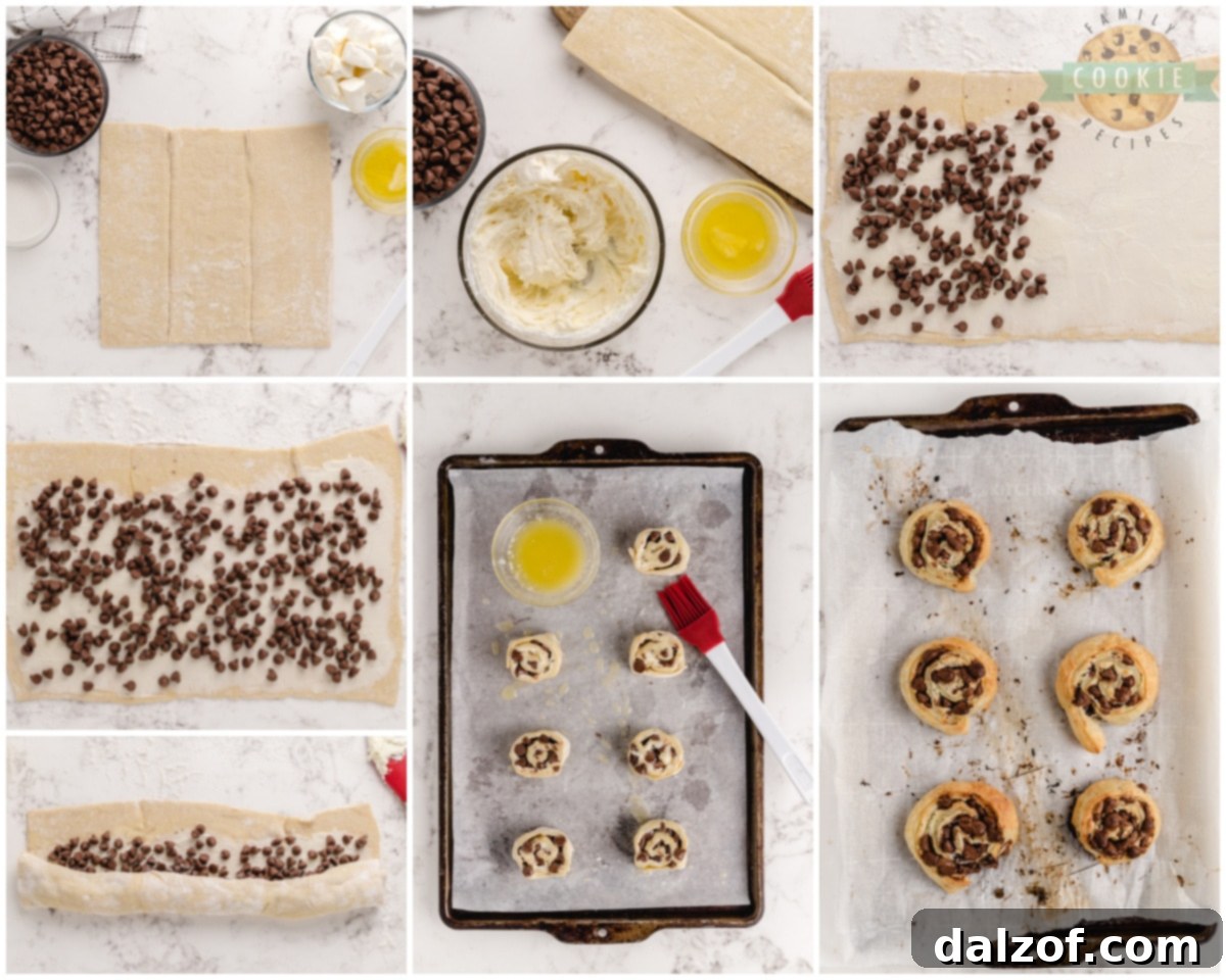 Steps for making Chocolate Chip Puff Pastry Cookies
