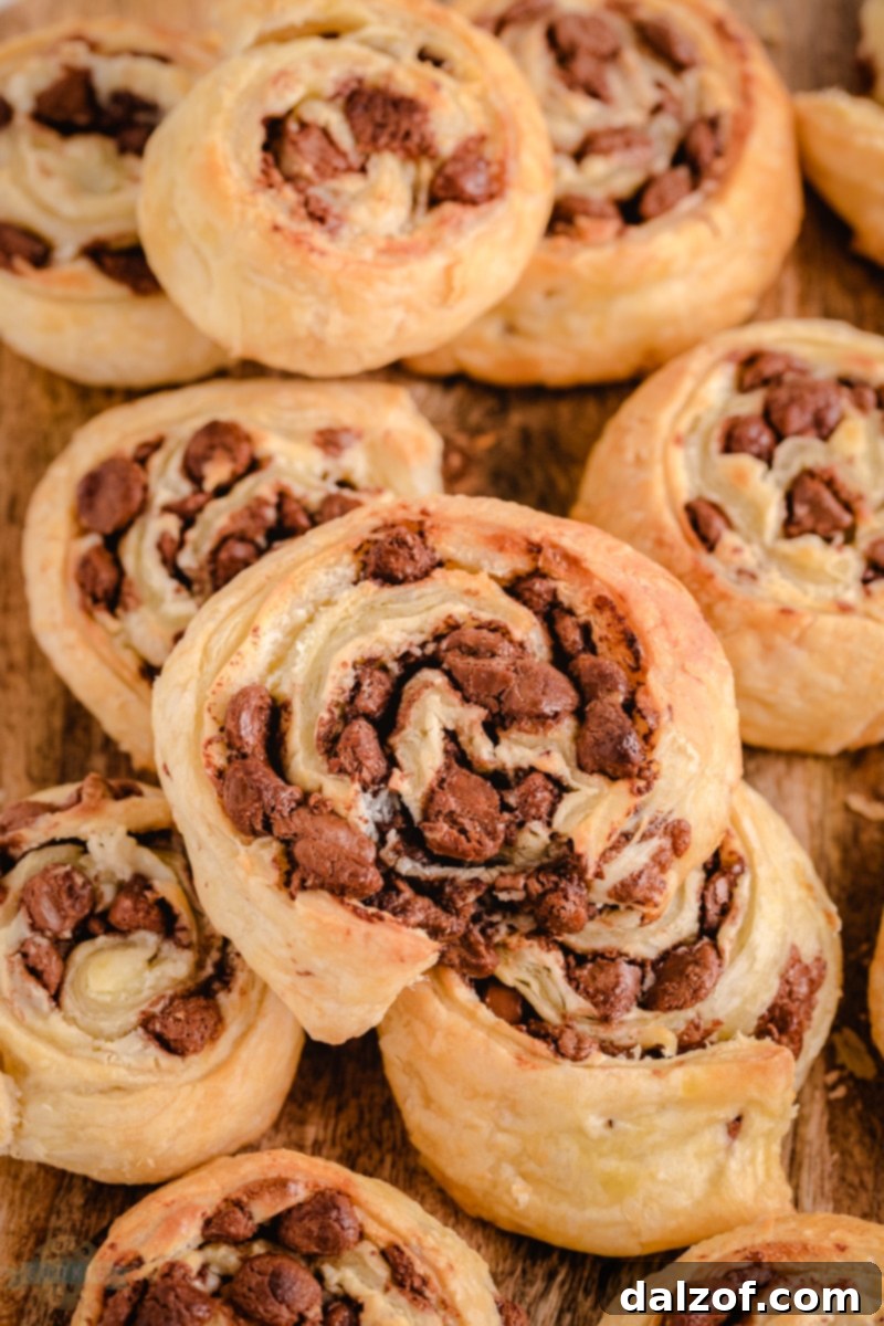 Close-up of neatly sliced Chocolate Chip Puff Pastry Cookie dough