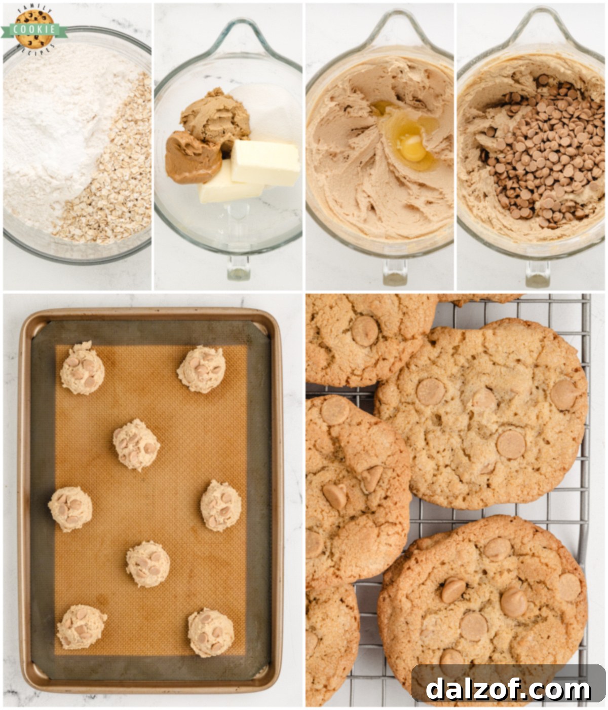 Step-by-step process of preparing the cookie dough for peanut butter maple cookies.