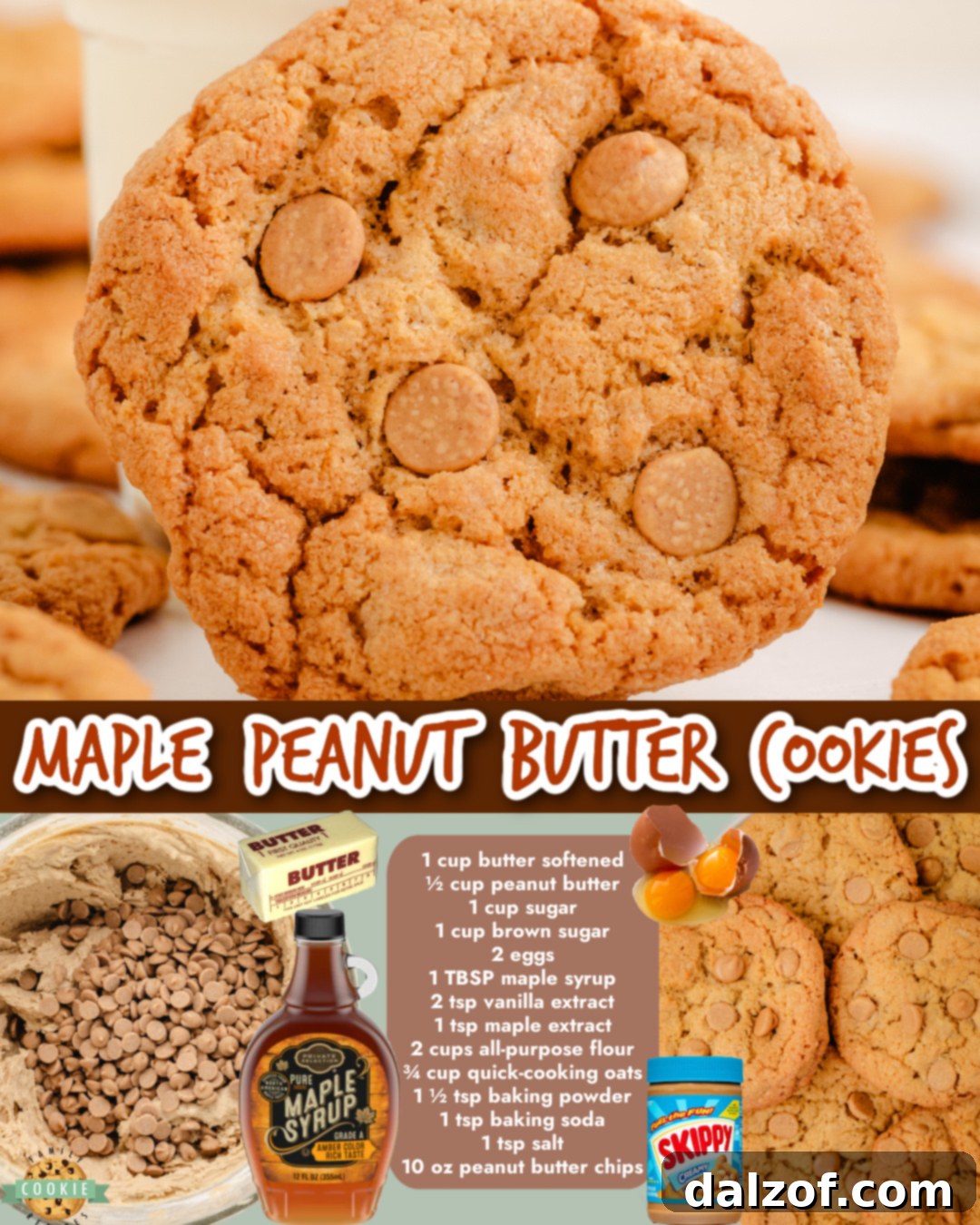 Peanut Butter Maple Cookies are chewy, buttery cookies made with brown sugar, oats, maple syrup & peanut butter chips! A delightful dessert that everyone is sure to enjoy.