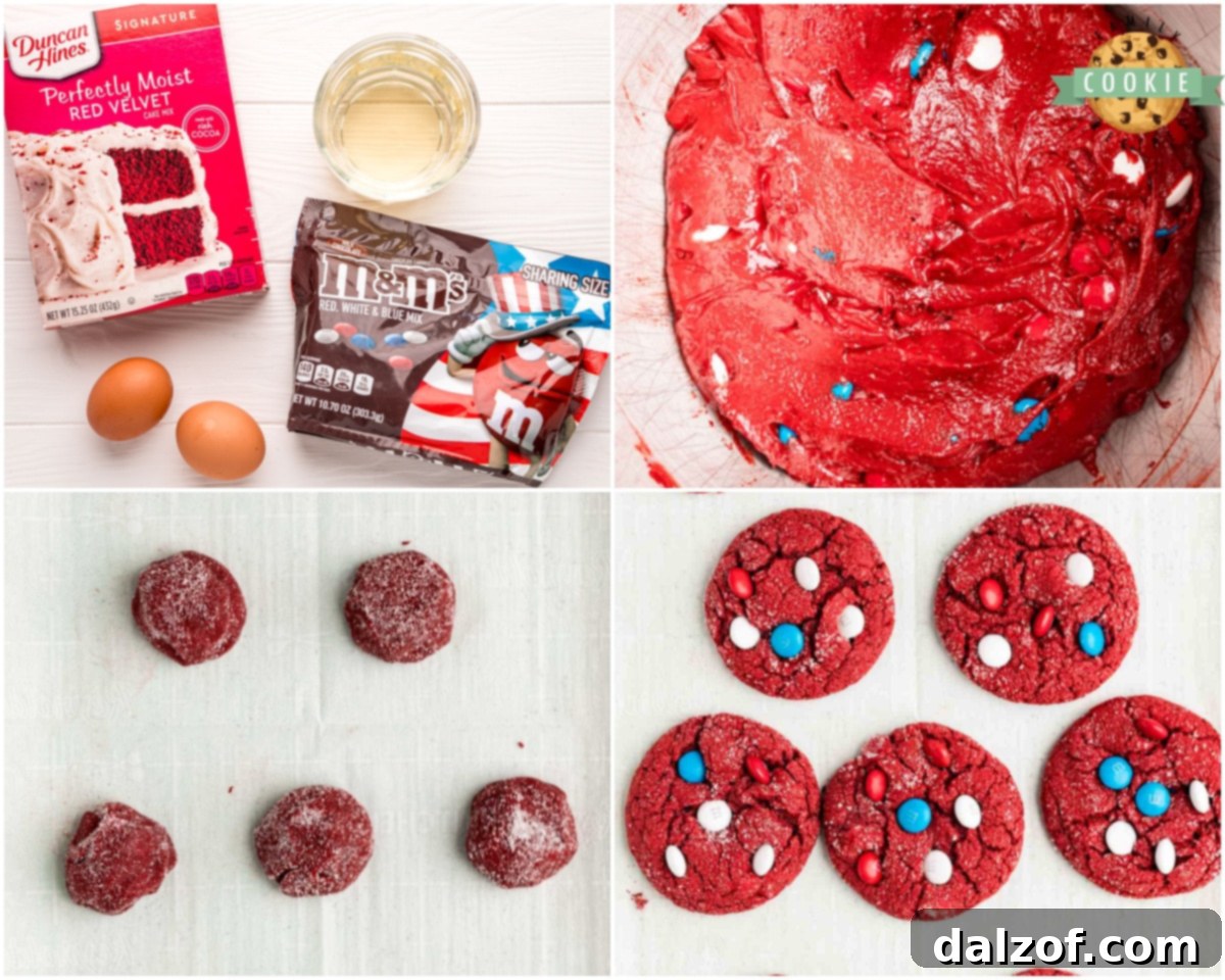 Hands rolling red velvet cookie dough balls in granulated sugar