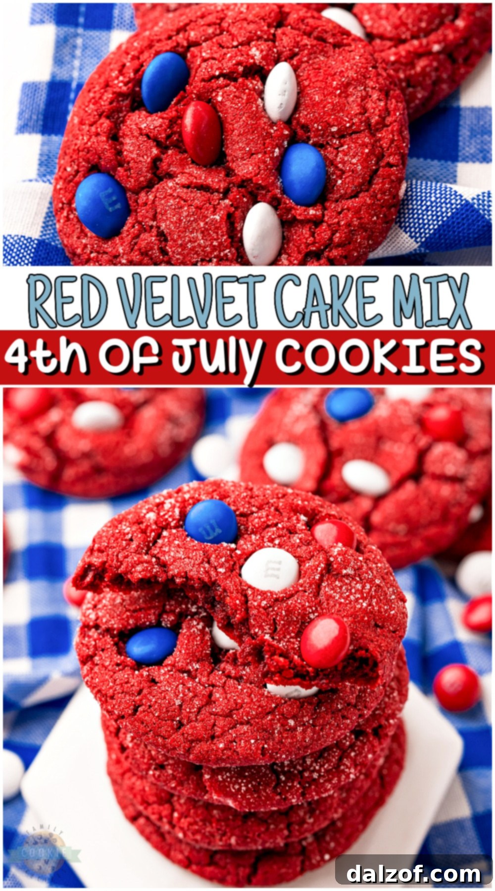 Red Velvet Cake Mix 4th of July Cookies recipe pin image