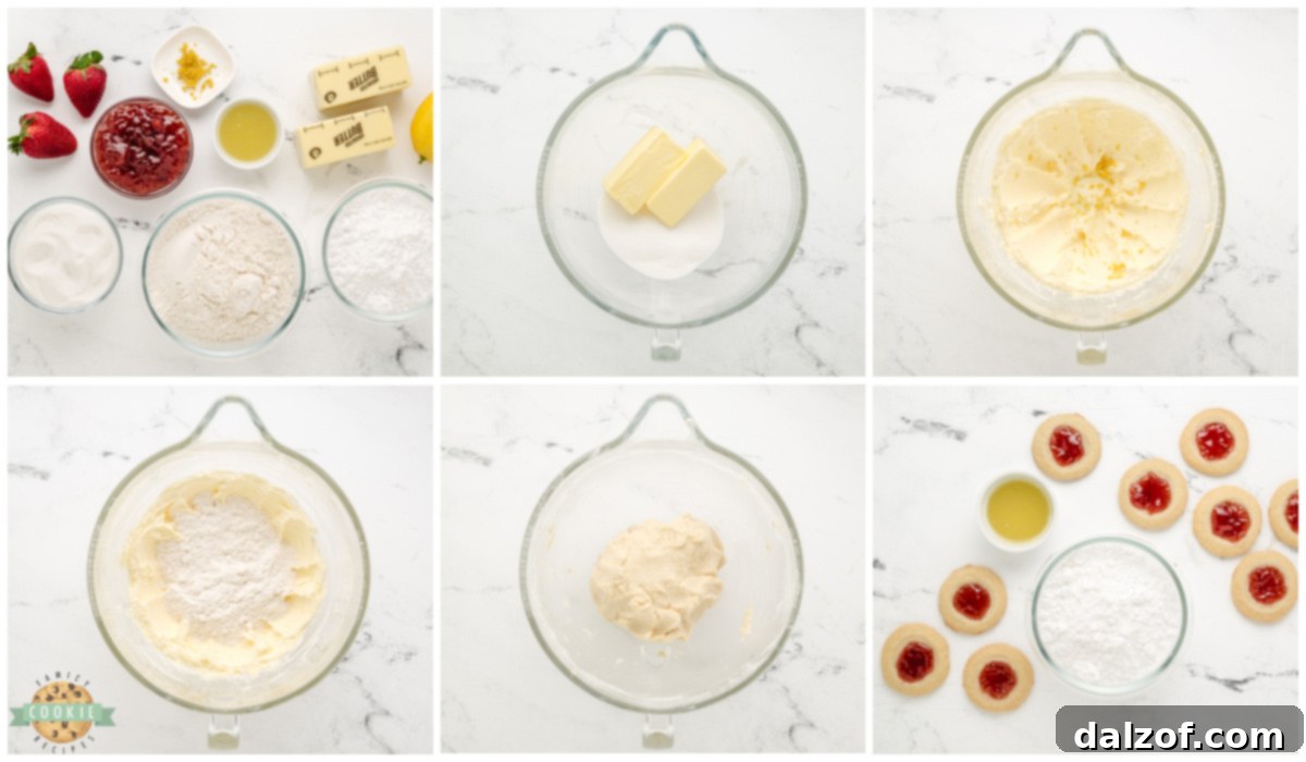 Step by step instructions on how to make Strawberry Lemon Thumbprint Cookies. 