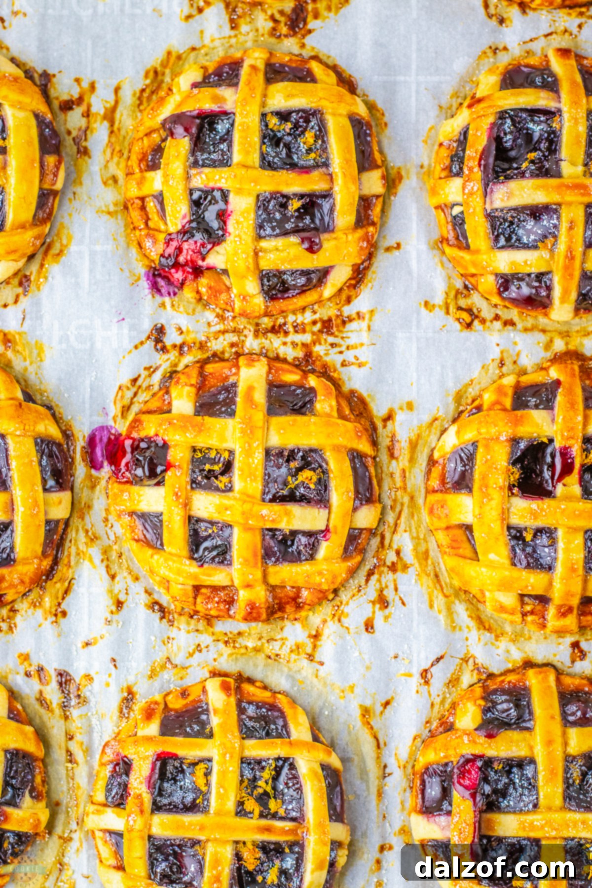 blueberry pie cookies on a baking sheet